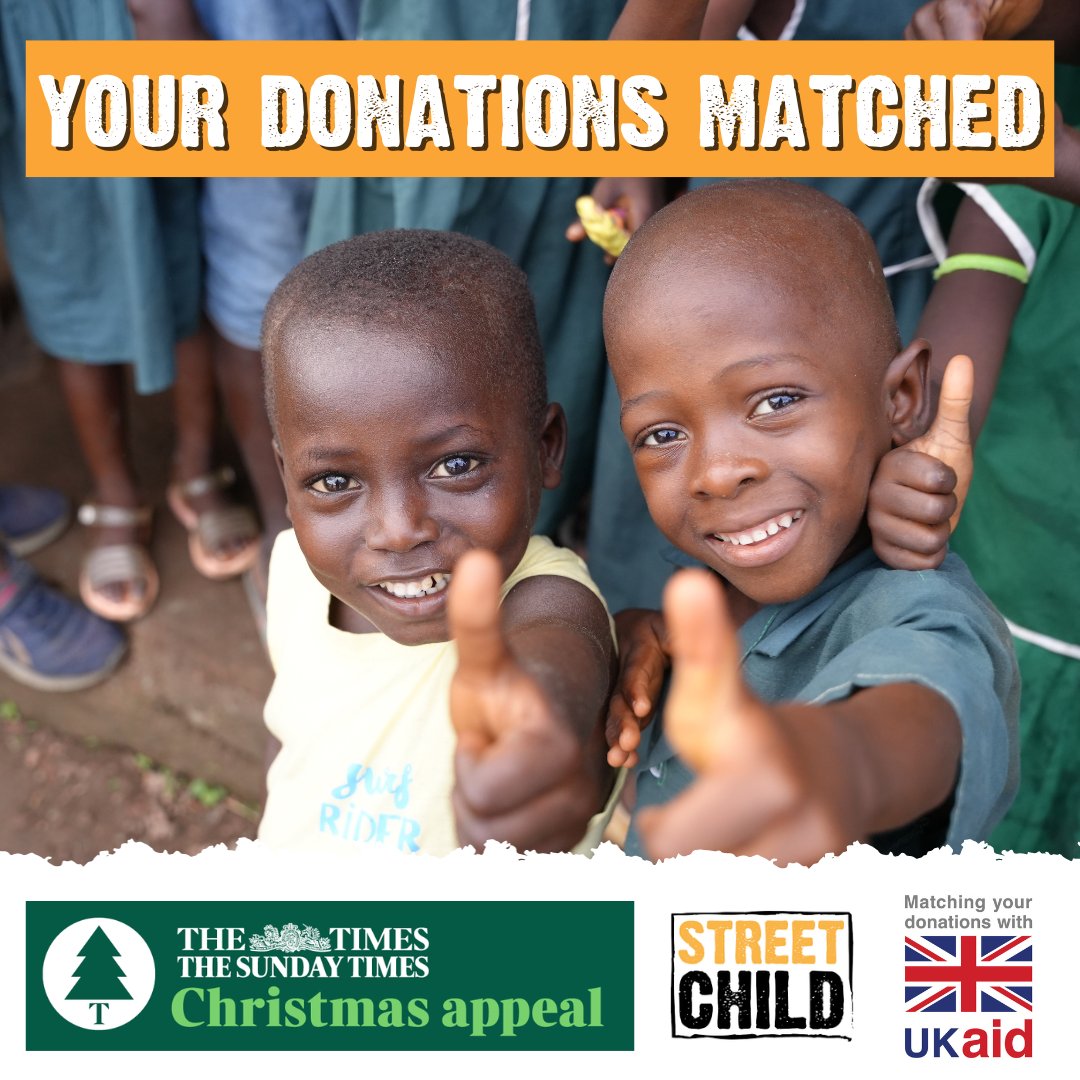 Maximise your donation this January! 🧡 Donations to our appeal will be matched by @FCDOGovUK up to £500,000 until 31 Jan✨ Learn more: street-child.org/times-appeal/