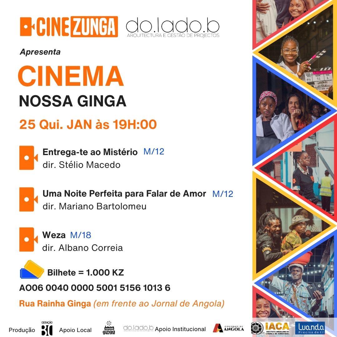 CINEZUNGA's tweet photo. Alusivo aos 448 anos da cidade de Luanda, o #CineZunga e a #NossaGinga apresentam cinema ao ar livre, às 19 horas, no dia 25 de Janeiro.

🗓️ 25 de Janeiro (quinta-feira)
⏰ 19h00
🎟️ Bilhetes 1.000 KZ
📞 Reservas: 934 529 714

Aguardamos por ti, nesta Zunga do Cinema angolano! 🧡 https://t.co/eaT4t51U32