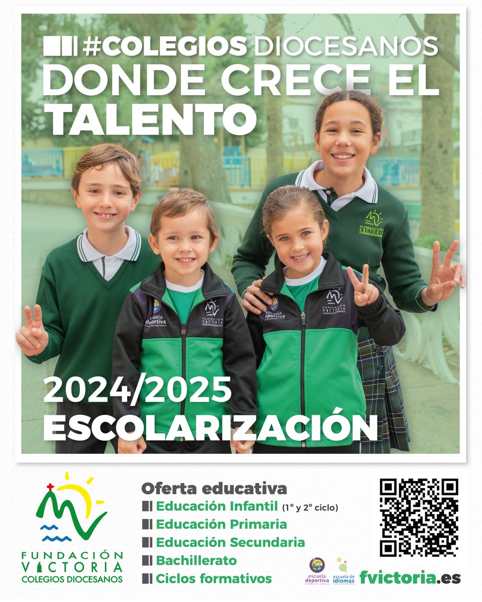 #ColegiosDiocesanos, donde crece el #talento ✌️

En Fundación Victoria, cada estudiante encuentra un entorno educativo diseñado para nutrir su #potencial único.

ℹ Conoce nuestra oferta educativa en fvictoria.es

¡Educamos en #familia!

#Escolarización24