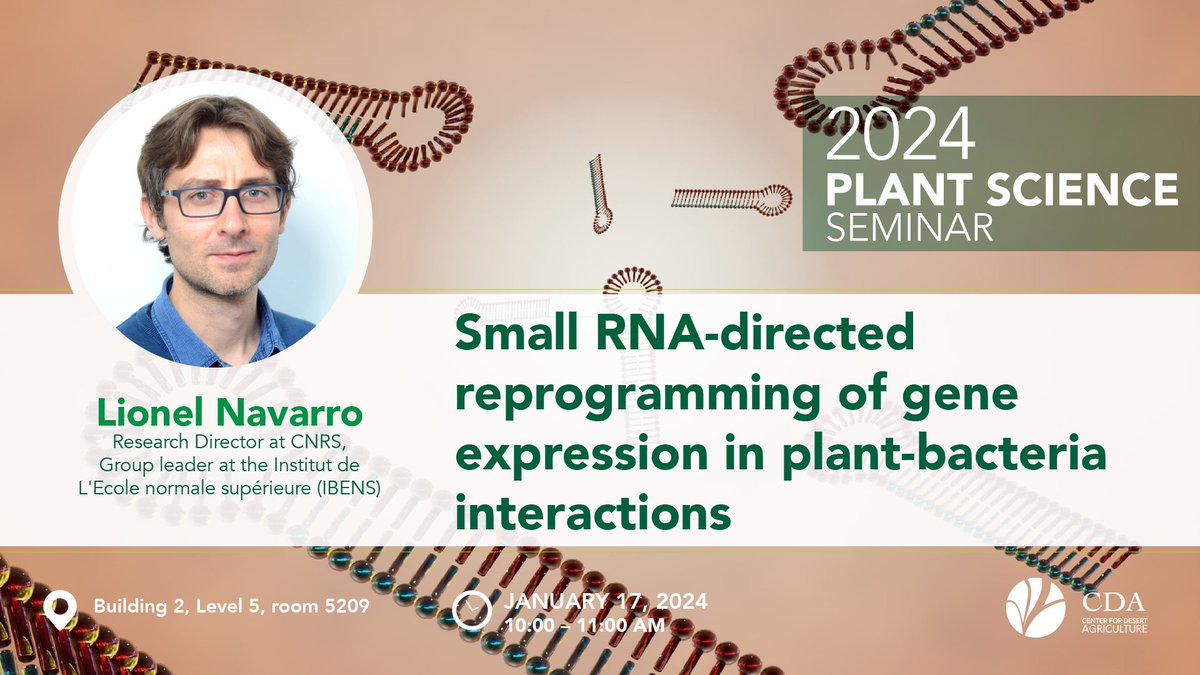 Join us tomorrow at 10 for the Plant Science Seminar featuring Prof. Lionel Navarro. Discover the fascinating world of #siRNAs and their role in plant cells. Don't miss out on this insightful talk! 🌿 #PlantScience @CNRS @KAUST_News