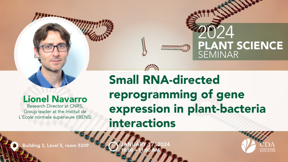 Join us tomorrow at 10 for the Plant Science Seminar featuring Prof. Lionel Navarro. Discover the fascinating world of #siRNAs and their role in plant cells. Don't miss out on this insightful talk! 🌿
#PlantScience <a href="/CNRS/">CNRS 🌍</a> <a href="/KAUST_News/">KAUST</a>