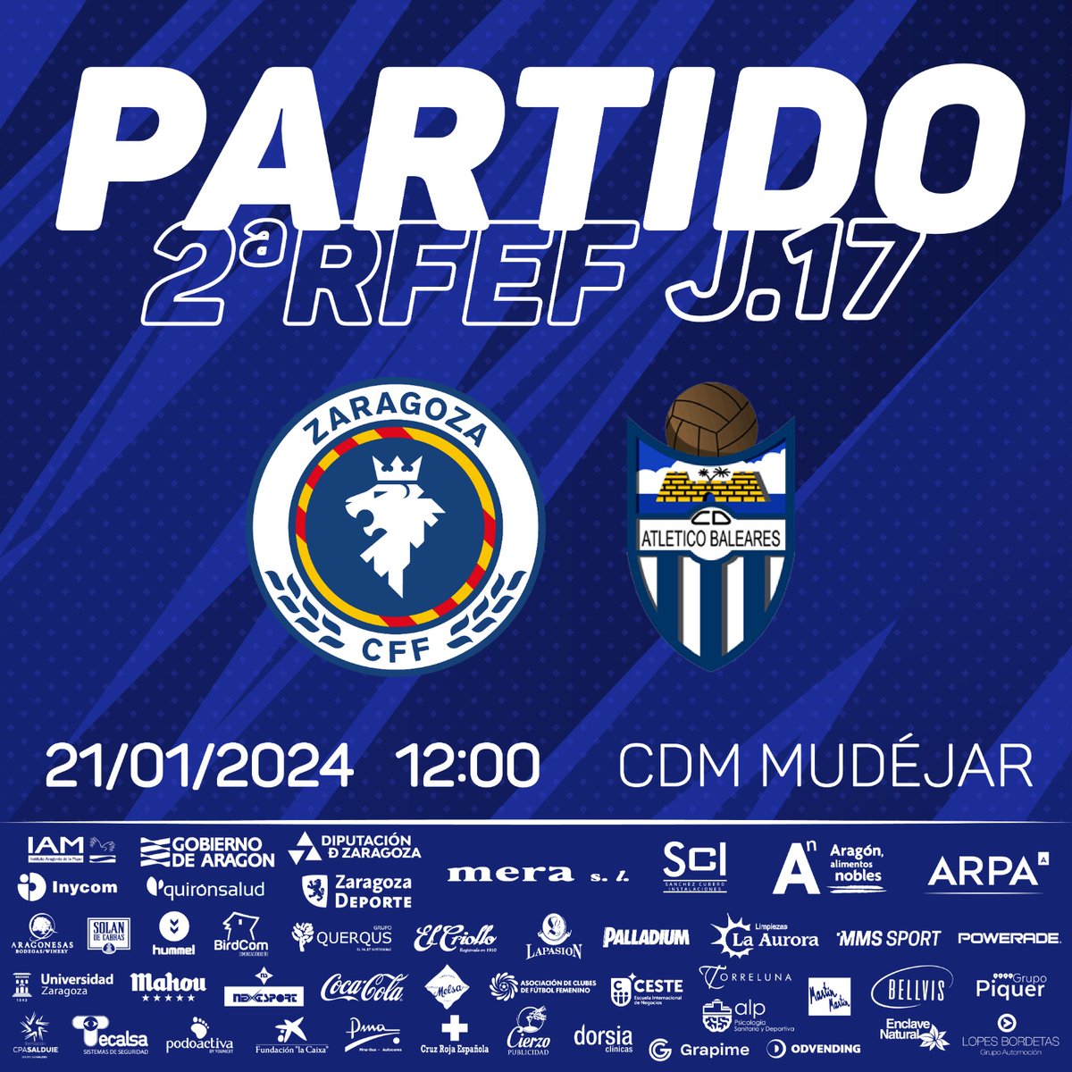 🕕 Horarios

👉 Este domingo desde las 12:00 horas recibimos al <a href="/atleticobalears/">atleticobaleares</a>

¡Qué siga la racha! ¡Os esperamos en el Mudéjar! 

#ZaragozaFemenino 
#zaragozacff💙