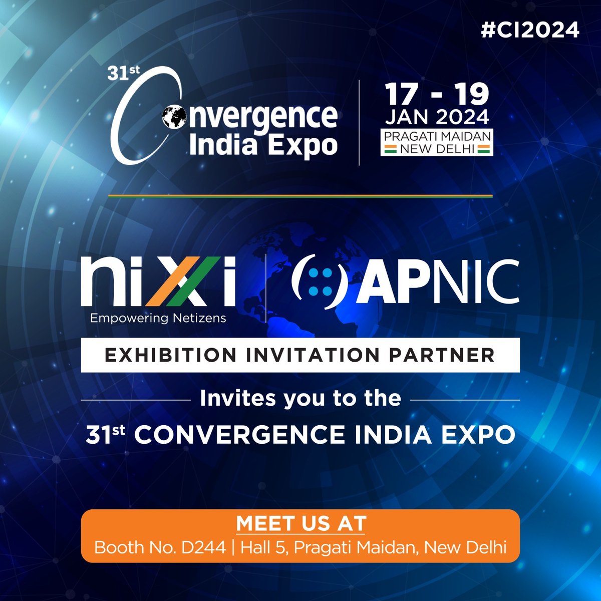 I'm excited to invite you to the 31st Convergence India Expo happening tomorrow at Pragati Maidan. The NIXI stall will be located at Booth no. D244 of Hall 5. See you at the stall!#ConvergenceIndia2024 #NIXI #IRINN #CI2024 #NetworkSecurity #DotIN