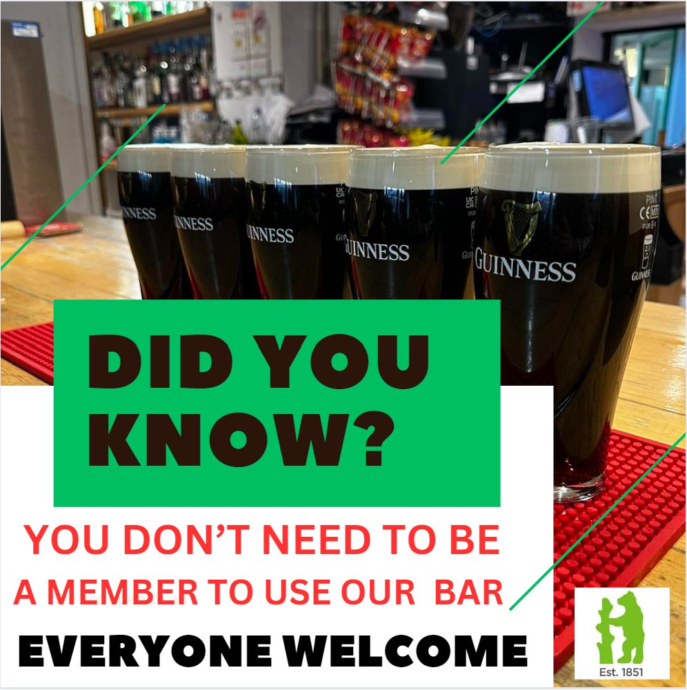 🧐🧐Tuesday Trivia  🧐🧐
Did you know ?
You don't have to be a member to use our Bar
Everyone is Welcome to come down for a drink
We show all LIVE sporting events ⚽️🏇🏈🎱🥅🏸
#gettingtoknowus
