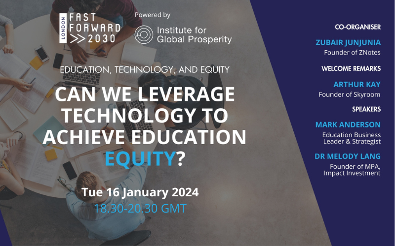 We're so excited for today's @FastForward2030 event about technology & education equity with leading entrepreneurs @arthurkay_ and @ZJunjunia and education experts Mark Anderson, former MD at @pearson, @DrMelodyLang and @daisyrosel 

Sign up to join us
eventbrite.co.uk/e/can-we-lever…