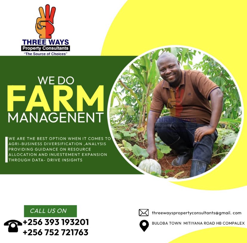 Threewaysltd's tweet photo. Agriculture is the backbone of Uganda.
Let us manage your farms. https://t.co/FMmAmKDcDY