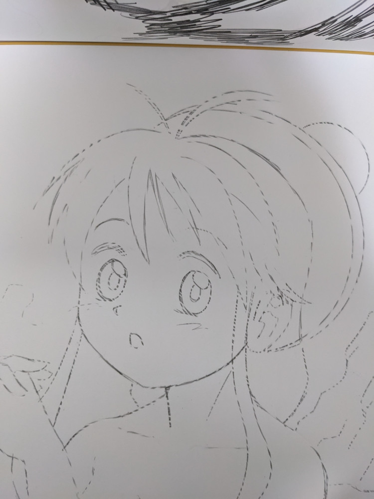 (続き)⑤裏をシャーペンで塗りつぶし⑥色紙にあてて上から赤ボールペンでなぞります⑦転写完了⑧ドローイングペンでペン入れします。 