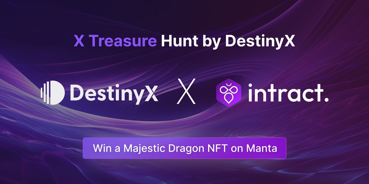 We're thrilled to unveil our exclusive NFT Airdrop on @IntractCampaign 🐉✨

🐲 Complete Intract Quest &amp; Get a Majestic Dragon NFT on Manta
⏰ Only 5 mins to finish

👉 Claim your NFT now!
link.intract.io/kGL54B

#DestinyX #NFTAirdrop #AirdropCrypto #AirdropAlert
