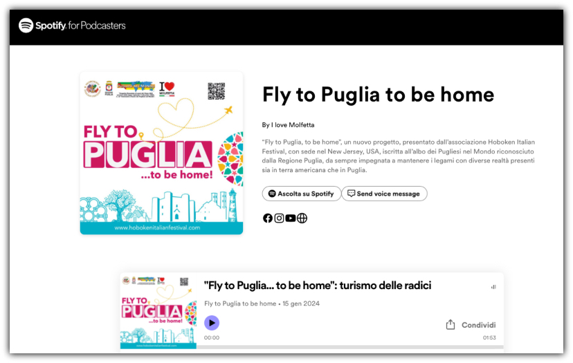 Fly to Puglia... to be home il podcast: 'turismo delle radici' #pugliesinelmondo #hobokenitalianfestival #flytopuglia #usa #turismodelleradici #newjersey #turismodiritorno #ilovemolfetta #puglia 
#associazioneollmuvi 
READ MORE >>> on website I❤️MOLFETTA 
ilovemolfetta.it/content/news_z…