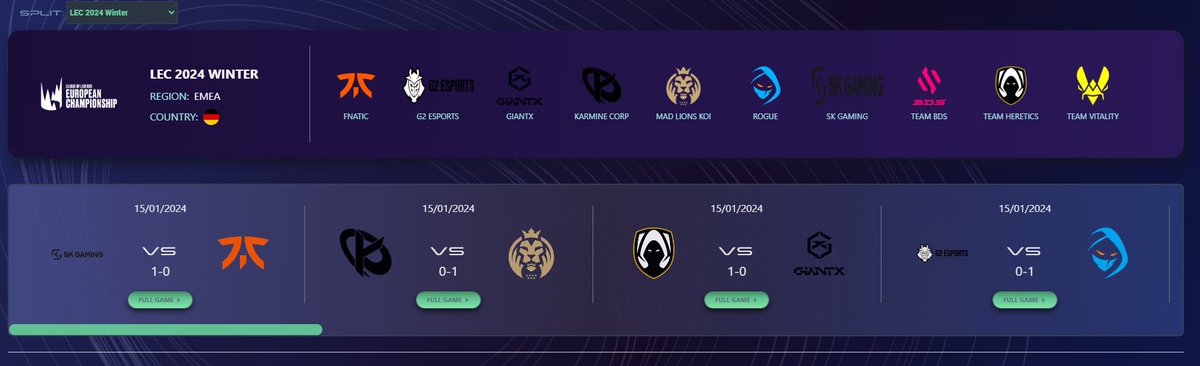 Hi folks , you now have the entire first week of LEC on esportsdata.gg. You can watch all VODS and highlights from every match. 

➡️esportsdata.gg/league/emea/lo…