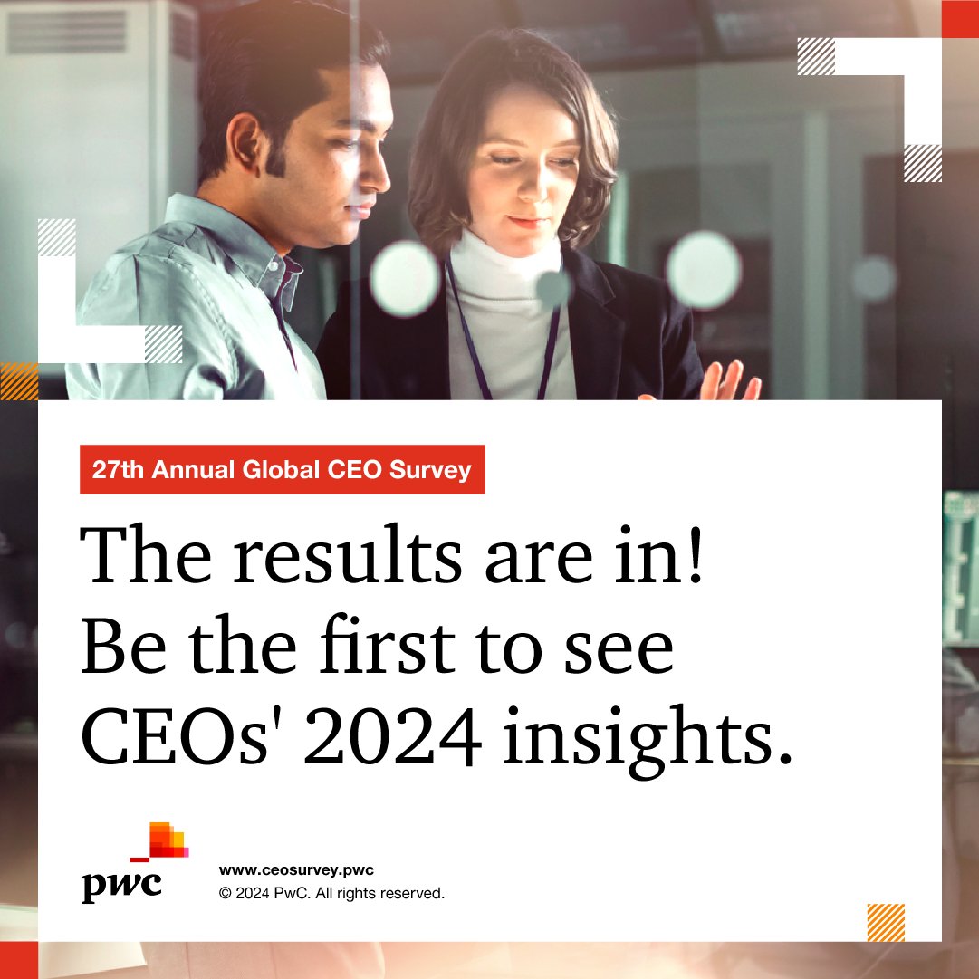 We’ve launched our 27th Annual Global CEO Survey, looking at how business leaders are meeting today’s most pressing challenges. Explore the survey in full here: ow.ly/ClYT50QraGk

#CEOSurvey