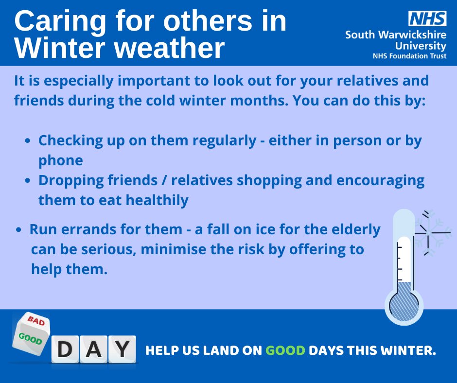 nhsswft's tweet photo. It's essential to look out for relatives &amp; friends during the cold winter months. 

-Check up on them regularly
-Drop them shopping &amp; encourage them to eat healthily
-Run errands for them - a fall on ice for the elderly can be serious, minimise the risk by offering to help them https://t.co/Sdc0lbq4Z5