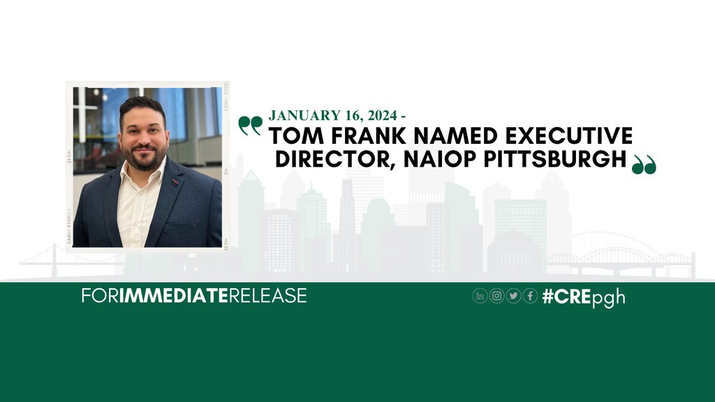 NAIOPPittsburgh's tweet photo. We are thrilled to announce that Tom Frank has been named Executive Director of NAIOP Pittsburgh, effective immediately!

Read the full press release at https://t.co/0WQlitjmrY

#CREpgh #ForImmediateRelease #NewsRelease #NewsAlert #PittsburghPa #CommericalRealEsate #CREnews https://t.co/FdCsM6eQQU