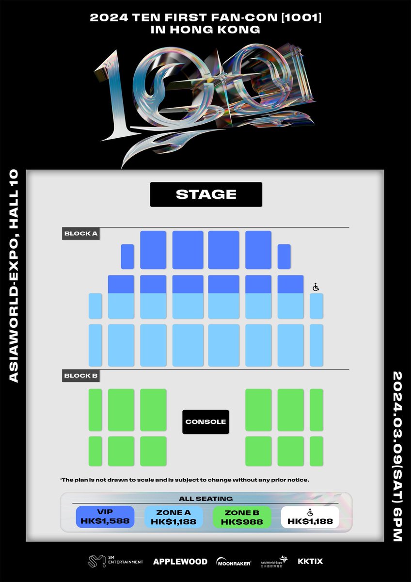applewood_kr's tweet photo. 準備好和NCT的完美數字 TEN見面了嗎? 💜 🐱 

2024 TEN FIRST FAN-CON [1001] IN HONG KONG 
📅 2024年3月9日 (六), 下午6點
📍 亞洲國際博覽館10號展館

⬇ 詳細票務信息：
🎫 門票售價 : VIP : HK$ 1,588 / ZONE A : HK$ 1,188 / ZONE B: HK$ 988 
🎫 𝗪𝗮𝘆𝗭𝗲𝗻𝗡𝗶 𝗠𝗲𝗺𝗯𝗲𝗿𝘀𝗵𝗶𝗽 (𝗚𝗟) 𝗣𝗿𝗲-𝗦𝗮𝗹𝗲 (𝗪𝗲𝘃𝗲𝗿𝘀𝗲)預售：2024年1月25日 (四), 上午10點~晚上11點59分
 每個 𝗪𝗮𝘆𝗭𝗲𝗻𝗡𝗶 𝗠𝗲𝗺𝗯𝗲𝗿𝘀𝗵𝗶𝗽 𝗻𝘂𝗺𝗯𝗲𝗿 只限購買一張門票 
🎫 公開售票：2024年1月26日 (五), 上午10點開始
🔗 訂票網站：https://t.co/O4OTyyz7uf
🔗 訂票網站 : https://t.co/zdoSl0LKwH (只限公開售票)

📌 重要公告: 
◾ 粉絲福利分必須在規定時間內購買正式演出門票才能參加,請務必注意確認附加的粉絲福利公告表。
◾ 主辦方保留終止活動或修改活動細節的權利。

------------------------

Are you ready to meet the perfect number TEN of NCT? 💜 🐱

2024 TEN FIRST FAN-CON [1001] IN HONG KONG 
📅 9 MAR 2024 (SAT), 6PM
📍 AsiaWorld-Expo, Hall 10

⬇ Detailed ticket information:
🎫 Ticket Prices : VIP : HK$ 1,588 / ZONE A : HK$ 1,188 / ZONE B: HK$ 988 
🎫 𝗪𝗮𝘆𝗭𝗲𝗻𝗡𝗶 𝗠𝗲𝗺𝗯𝗲𝗿𝘀𝗵𝗶𝗽 (𝗚𝗟) 𝗣𝗿𝗲-𝗦𝗮𝗹𝗲 (𝗪𝗲𝘃𝗲𝗿𝘀𝗲): 25 JAN 2024 (THU), 10AM~11:59PM (LOCAL TIME)
 Limited to 1 ticket purchase per 1 𝗪𝗮𝘆𝗭𝗲𝗻𝗡𝗶 𝗠𝗲𝗺𝗯𝗲𝗿𝘀𝗵𝗶𝗽 𝗻𝘂𝗺𝗯𝗲𝗿 only.
🎫 General On Sale: 26 JAN 2024 (FRI), 10AM (LOCAL TIME) onwards
🔗 Ticketing Site: https://t.co/O4OTyyz7uf 
🔗 Ticketing Site: https://t.co/zdoSl0LKwH (ONLY FOR GENERAL SALES)

📌Important Notice: 
◾ Fan benefit only applies when buying the official show tickets during the applicable period. Please refer to the fan benefit descriptions for more detailed information.
◾ The Organizer reserves the right to terminate the event or revise event details.

#TEN #李永钦 #텐
#NCT #WayV #威神V
#TEN_FIRST_FANCON #1001 #APPLEWOOD