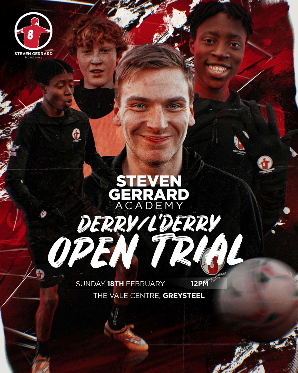 🚨 Steven Gerrard Academy Derry/Londonderry Event 🚨 🗓️ Sunday 18th February ⏰ 12:00pm start 🙋‍♀️ Open to current year 12 students Message our team now! Limited spaces available. ⚽️