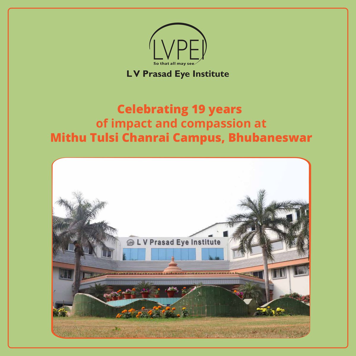 lvprasadeye's tweet photo. Celebrating 19 years of impact at Mithu Tulsi Chanrai Campus, Bhubaneswar! 

Gratitude to everyone who's been a part of our journey in transforming lives. Here's to brighter, healthier futures ahead! 

#LVPEI  #CommunityEyeHealth #Bhubaneswar #SoThatAllMaySee https://t.co/SJEI9QLrch
