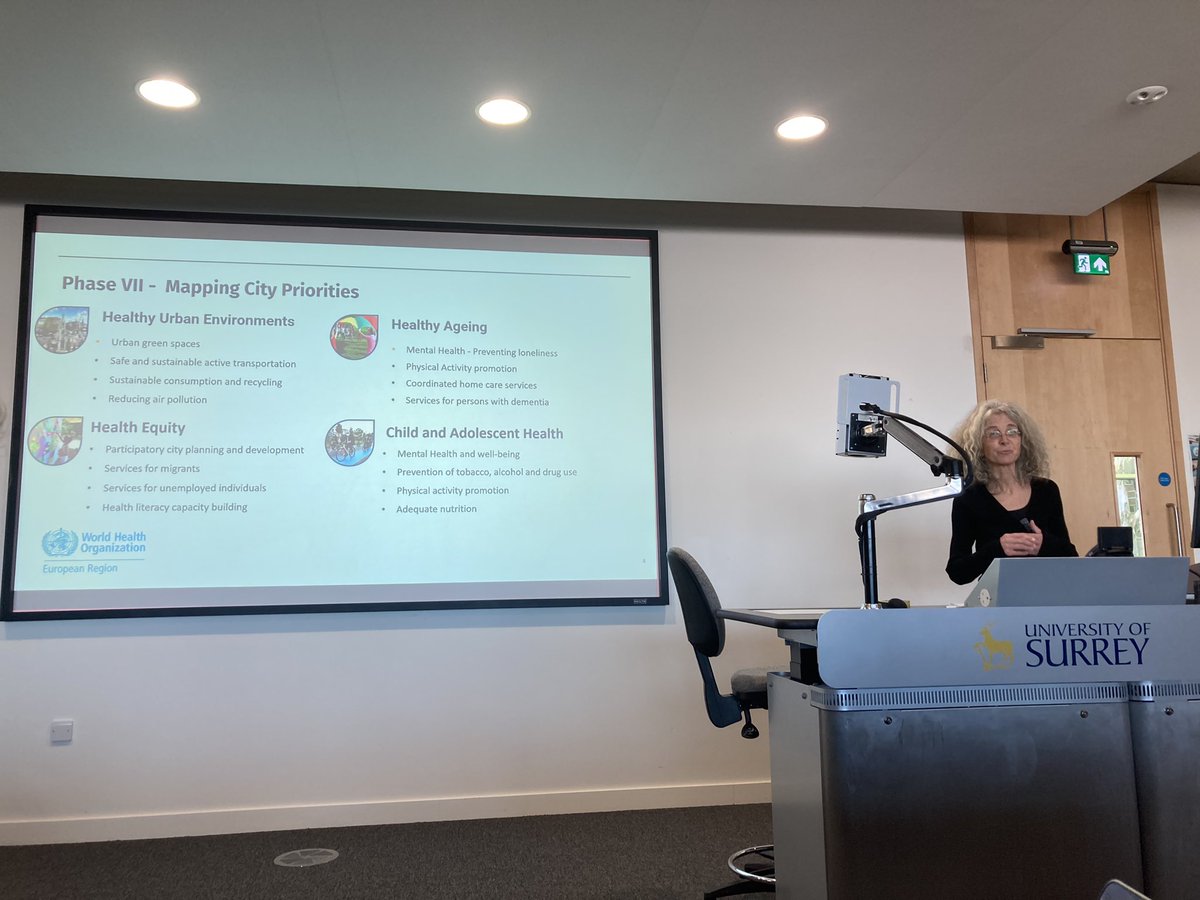 EPRG_Surrey's tweet photo. First keynote from @miriamweber on the @WHO_Europe Healthy Cities network. “Healthy cities are about redesigning cities for people, not cars” #eprgsoundscapes https://t.co/ggPbEnrDVA