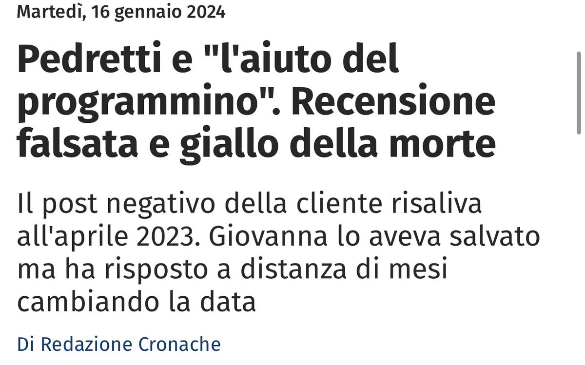 Quindi la recensione era vera, ma Google l’aveva rimossa poco dopo. Era la risposta a non essere mai stata pubblicata. 
E per questo è stata trattata al pari di una criminale, ma ho il presentimento che le persone coinvolte da questa storia non abbiano imparato niente. Paura.