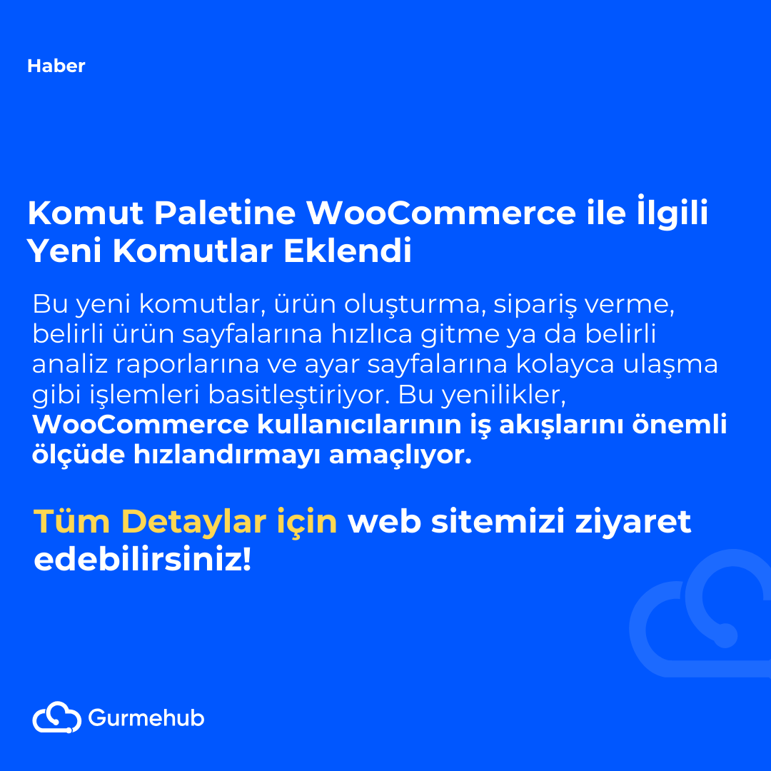 GurmeHub's tweet photo. WooCommerce 8.5 Sürümü Duyuruldu! Yeni gelen özellikler ile birlikte WooCommerce görevlerini daha hızlı ve etkin bir şekilde gerçekleştirebilmek için Komut Paleti’ne özel WooCommerce komutları eklendi. #wordpress #woocommerce #gündem

https://t.co/sln4C44EP9 https://t.co/rf80fSHnEo