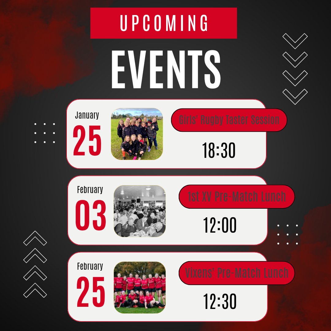 RochfordRugby's tweet photo. ✨️Upcoming Events✨️
To view the menus for all lunches and book your place, please head to:https://t.co/kD3BzHda6s

#rochfordrugbyclub #rochfordrugby #1stXV #rugbymatch #PreMatchLunch #essexrugby #events #upcomingevents #girlsrugby #rochfordvixens #savethedate #2024 #booknow https://t.co/68ffeUmIXC