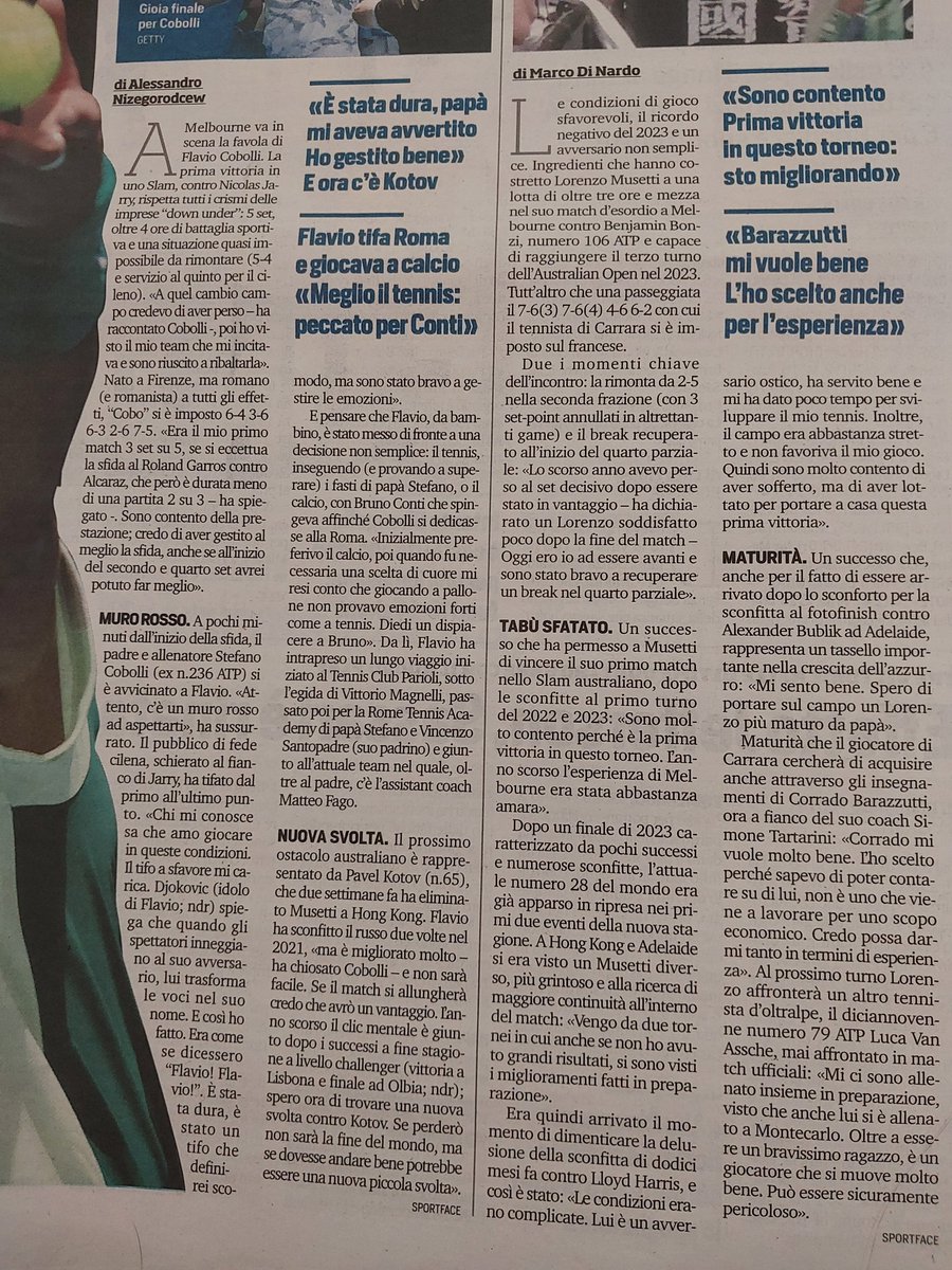 Il mio esordio sul @CorSport con l'esordio di Lorenzo #Musetti all'Australian Open 2024.

#AustralianOpen2024 #corrieredellosport