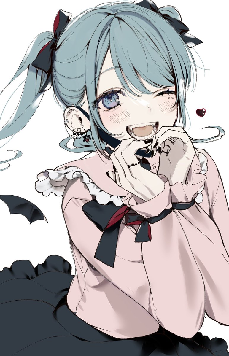 hatsune miku 1girl solo jirai kei one eye closed heart twintails black nails  illustration images