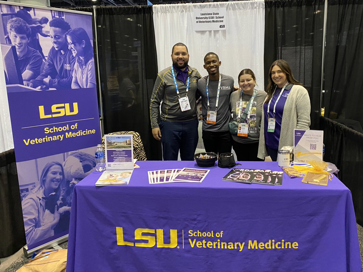 lsuvetmeddean's tweet photo. Foot traffic at our #VMX2024 booth continues to be brisk, with visits by Dr. Azalia Boyd, CEO of Companions & Animals for Reform & Equity, as well as talented #VBMA students Solomon & Vanessa! Great job, @GretchenKarcher & team! #LSUVetMed #BetteringLives #ScholarshipFirst #CARE https://t.co/hPLgzNt6Mk