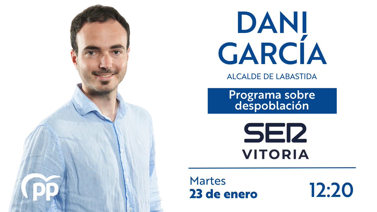 📻 El alcalde de #Labastida, <a href="/danigarcia_eu/">Dani García Ruiz</a>, aportará su visión sobre la #despoblación y dará algunas claves para ponerle freno. 

Puedes escucharle:
🗓️ Martes, 23 enero 
⌚️ 12:20 h 
🎙️ <a href="/SERVitoria/">SER Vitoria</a> 

#EnDirecto: cadenaser.com/ser-vitoria/
