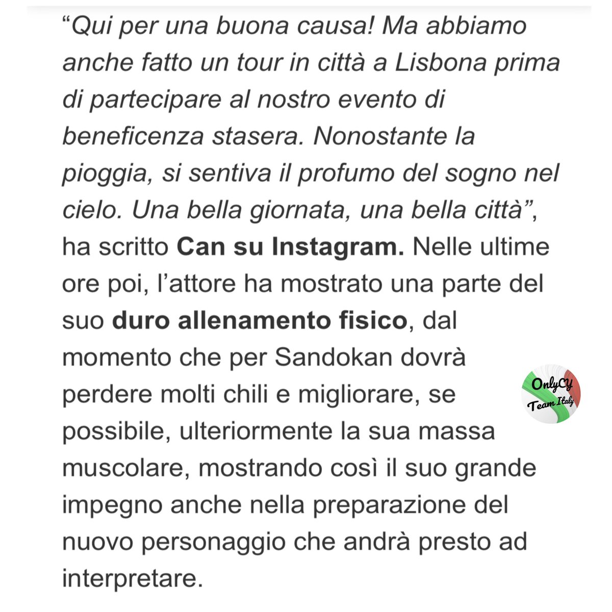 🗞️ “Can Yaman lascia l'Italia e vola a Lisbona per un evento di beneficienza a cui presta il volto."
da Comingsoon.it

#CanYaman
#CanYamanForChildren
#BreakTheWallTour2024
#OnlyCanYamanTeamItaly