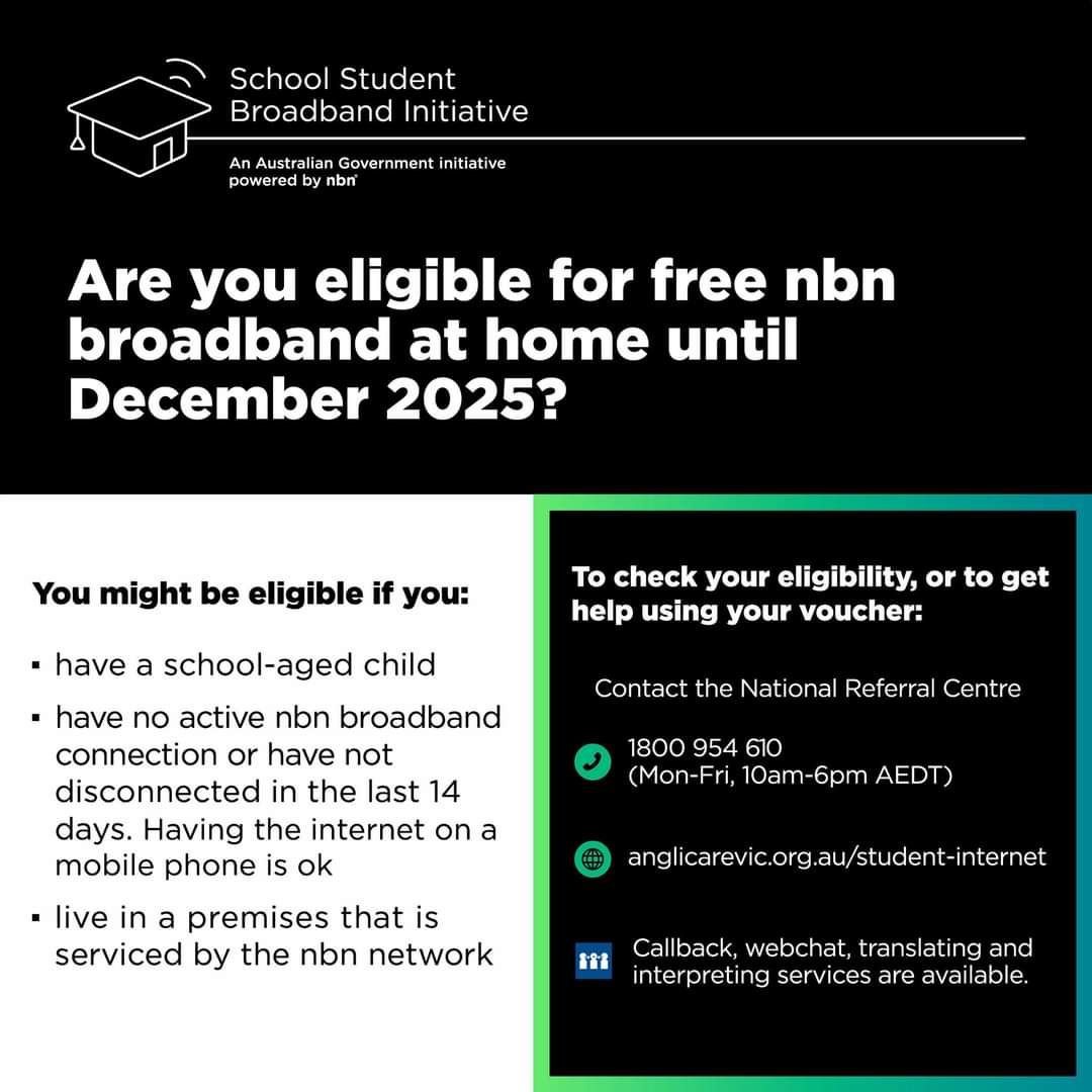 QATSIF's tweet image. The School Student Broadband Initiative is providing free internet access for eligible families with school-aged children and no current internet access.

To find out more, call the National Referral Centre (Monday to Friday) 1800 954 610 or head to 🔗 bit.ly/41UEMYR