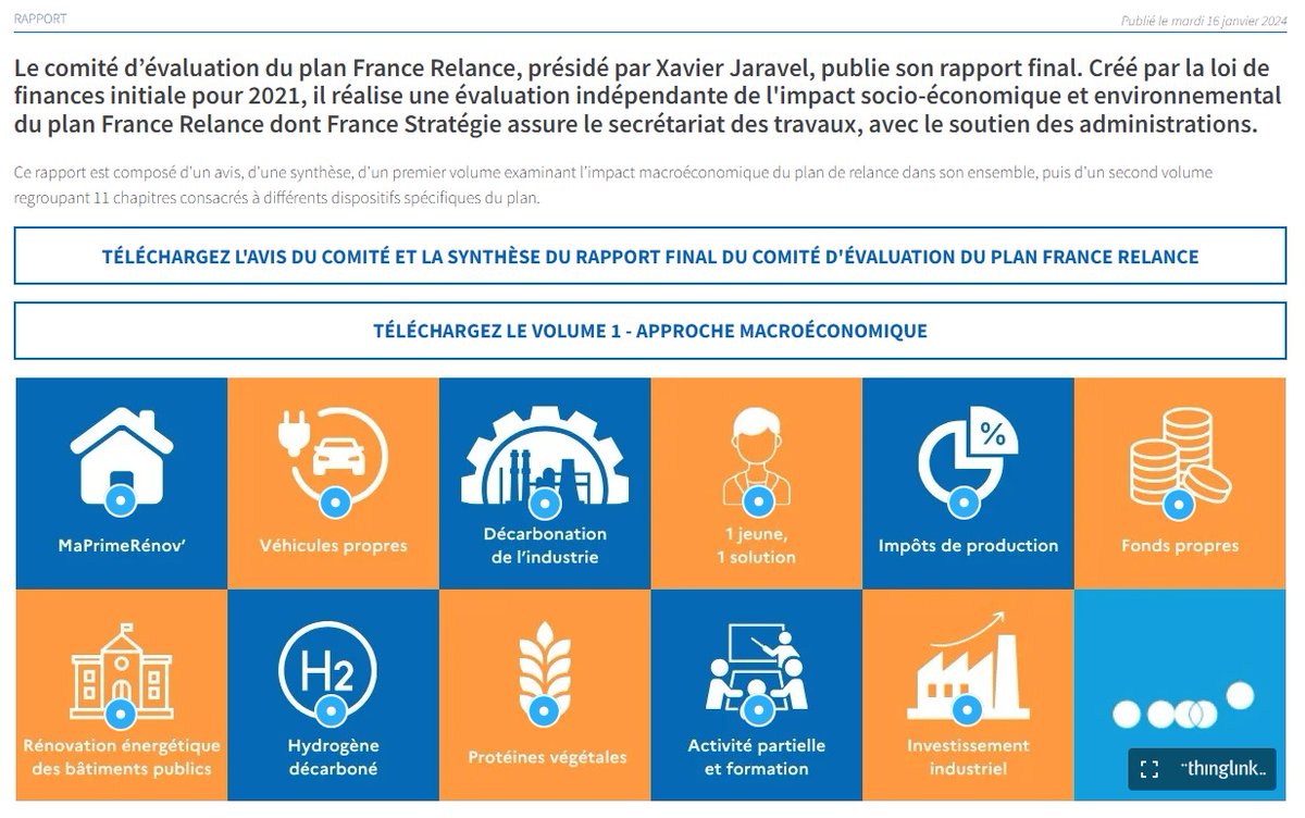 [1/10] Nous venons tout juste de publier le rapport d’évaluation du plan de relance de 100 milliards d’euros, « France Relance ». Ce rapport est le fruit du travail de @FranceStrategie, @ofceparis, @IPPinfo et d’un comité venu de tous les horizons 👇👇👇👇
strategie.gouv.fr/publications/c…