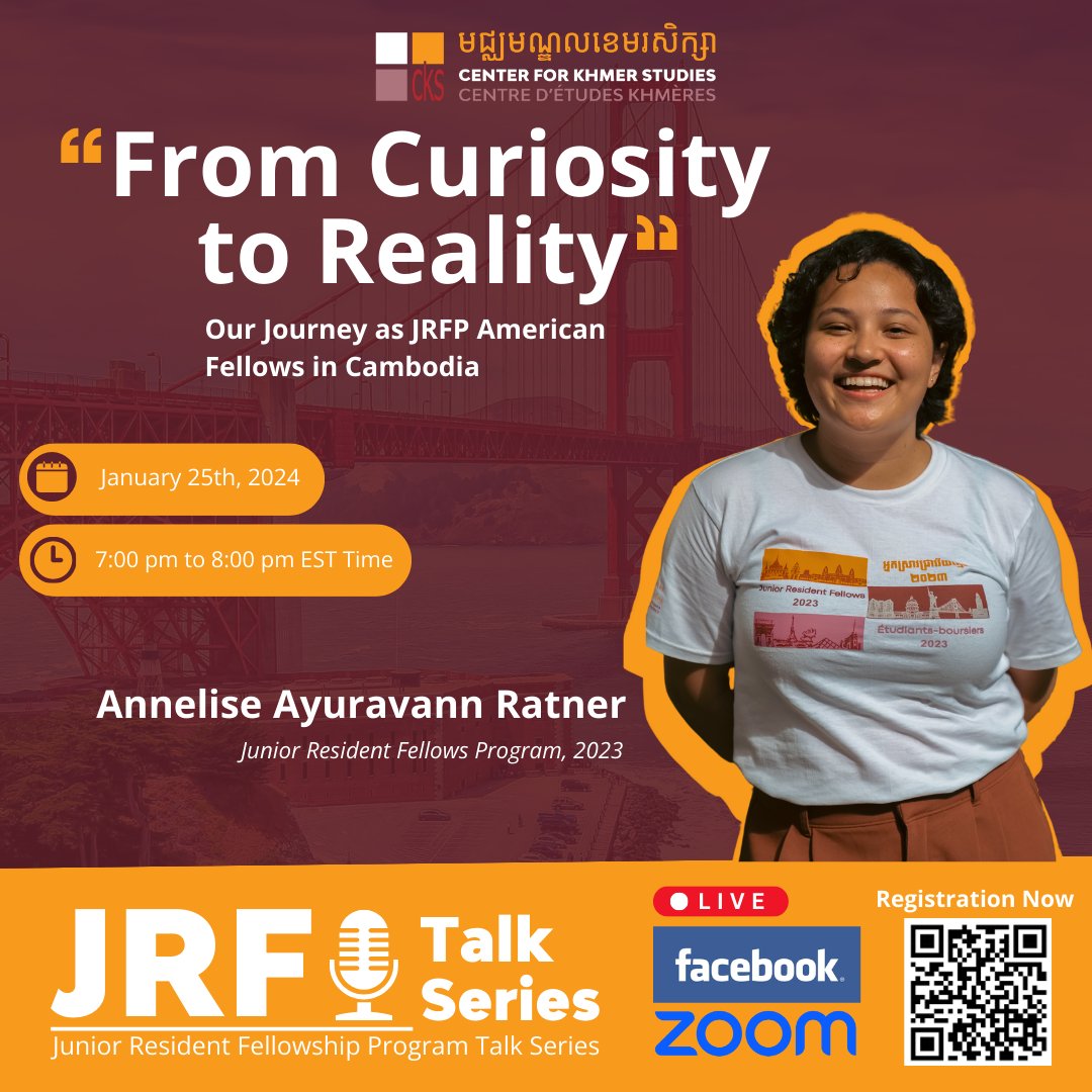 ckscambodia's tweet photo. Join us for our final talk series as JRFP American Fellows in Cambodia, Annelise and Grace.
Register before January 25th at this link: https://t.co/uJoYMB57Ce
#CKS #JuniorResidentFellowsProgram #JRFP #Cambodia #TalkSeries #Khmer #French #American #applications #summerprogram https://t.co/QAATlBy4jR