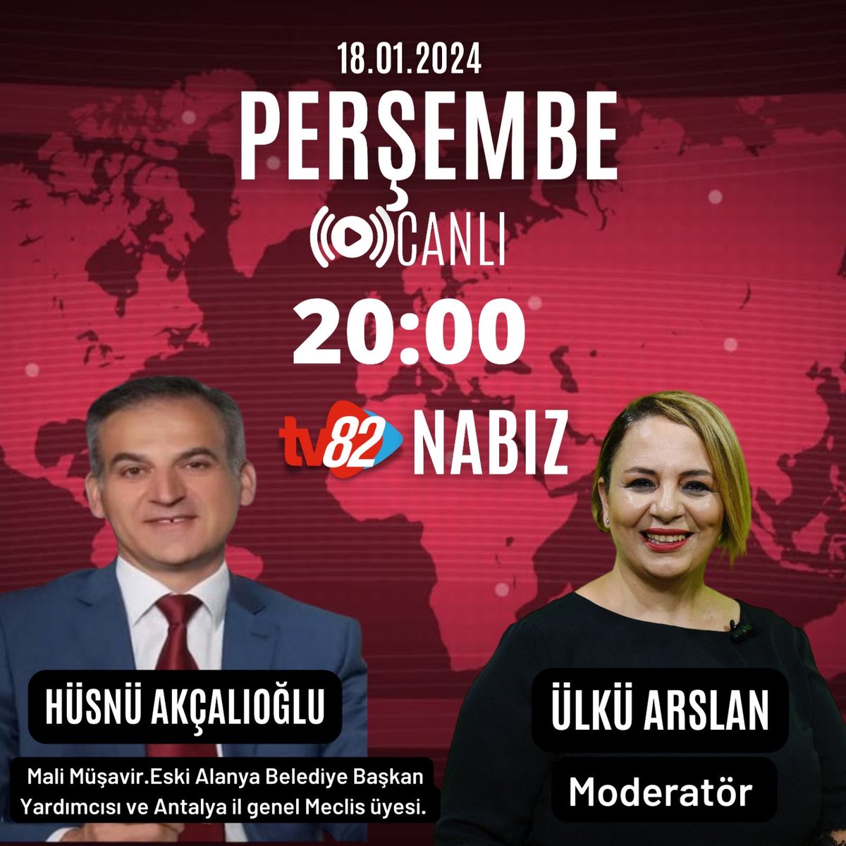 18 Ocak 2024 saat 20.00’de NABIZ programında yerel ve genel gündeme yönelik tecrübelerimizi ve fikirlerimizi değerli izleyicilerimizle paylaşacağız.İyi seyirler.