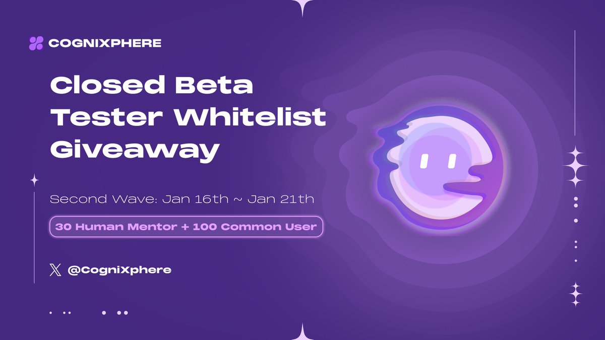 CogniXphere's tweet photo. CogniXphere Closed Beta Tester Whitelist Giveaway   
SECOND WAVE!!!🐙🐙🐙  

20 #HumanMentor + 60 Common Users    

⚛️Join now: https://t.co/lJJKnphvn8    

Complete QuestN quests to win #Whitelist and join Closed Beta to share 💷2,000 $USDT + 10,000 $FLOQ!    

#Giveaway