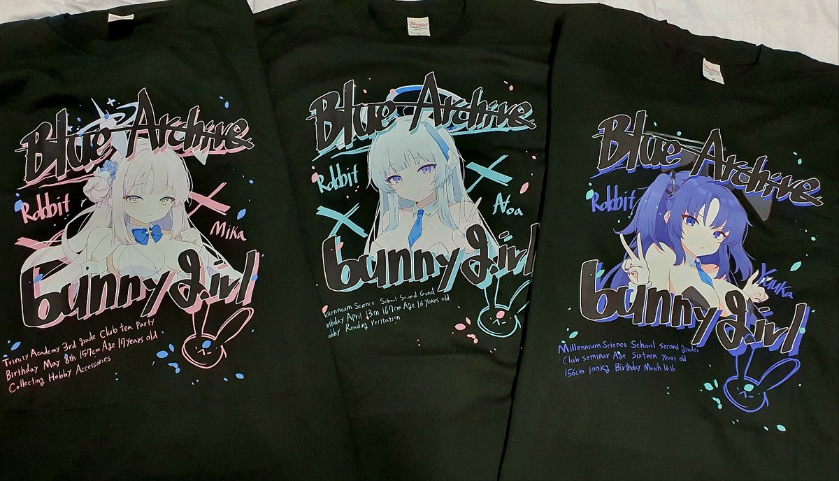 聖園ミカ(ブルアカ) ,生塩ノア(ブルアカ) ,早瀬ユウカ(ブルアカ) 「바니걸 티셔츠 실착 모습이에요!!(XL)」|MEOWのイラスト