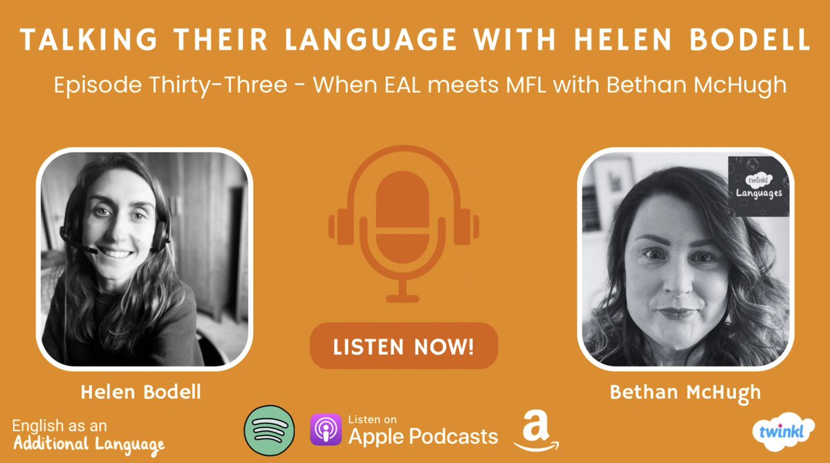twinkl_eal's tweet image. It’s #TalkingtheirlanguageTuesday and we’ve got a new episode for you! Bethan @TwinklMFL is super passionate about MFL and languages - it’s not one to be missed!

Listen here: stream.redcircle.com/episodes/a4765…

On our website or any streaming platform 🎙️🧡

#MFL #EAL #Edchat #languages