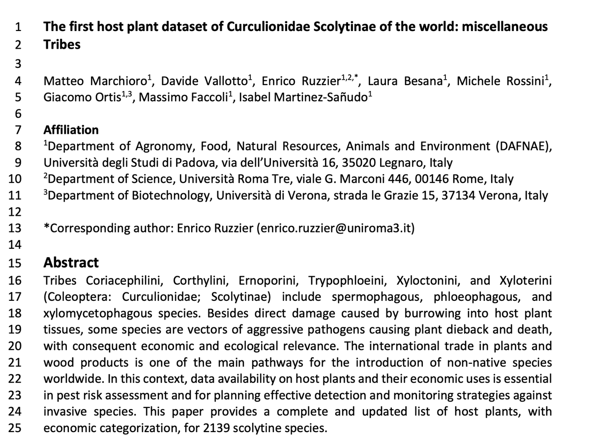 Our second paper devoted to #Scolytinae host #plants has been accepted for publication on @ScientificData. The dataset includes tribes Coriacephilini, Corthylini, Ernoporini, Trypophloeini, Xyloctonini, and Xyloterini. #Coleoptera #Curculionidae #plants #insects #Beetles