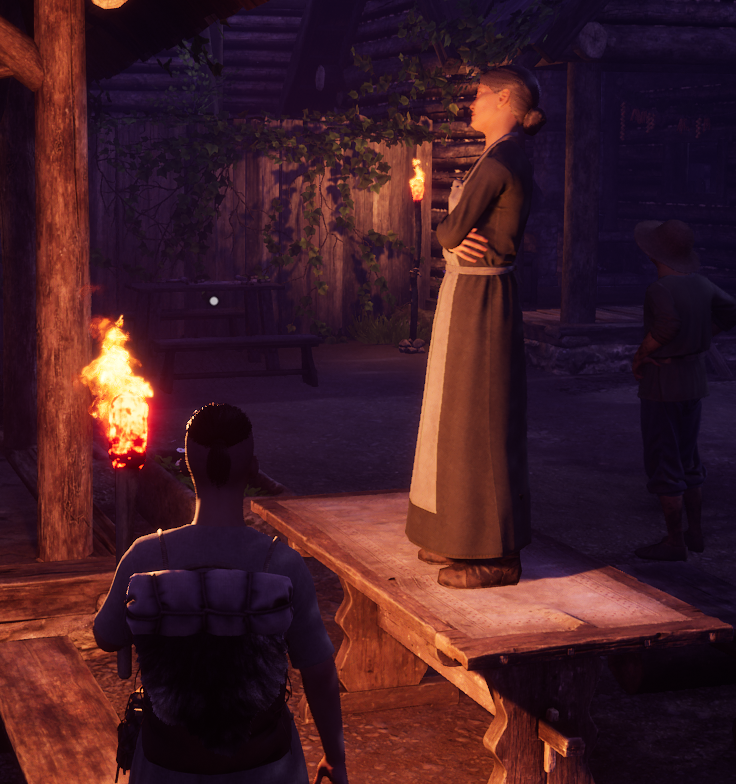BeeTriesGames's tweet photo. She keeps humming while just standing on the table 😂 The npc glitches in this game make me giggle. 
#medievaldynasty https://t.co/sUh58fjI7d
