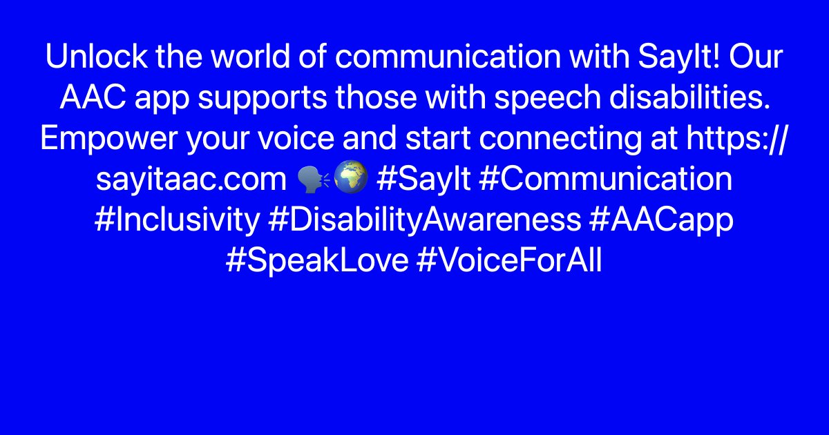 Unlock the world of communication with SayIt! Our AAC app supports those with speech disabilities. Empower your voice and start connecting at ayr.app/l/BXfi 🗣️🌍 #SayIt #Communication #Inclusivity #DisabilityAwareness #AACapp #SpeakLove #VoiceForAll