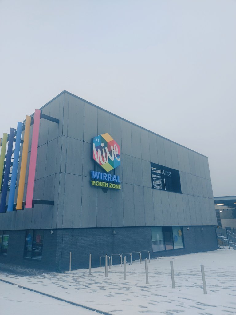 Snow joke, this weather today - but here at The Hive, we'll be open as usual later for our Inbetweeners and Hiveability 16+ sessions. See you later - take care out there ⛄️ 🧊 #Wirral #snow #youthwork