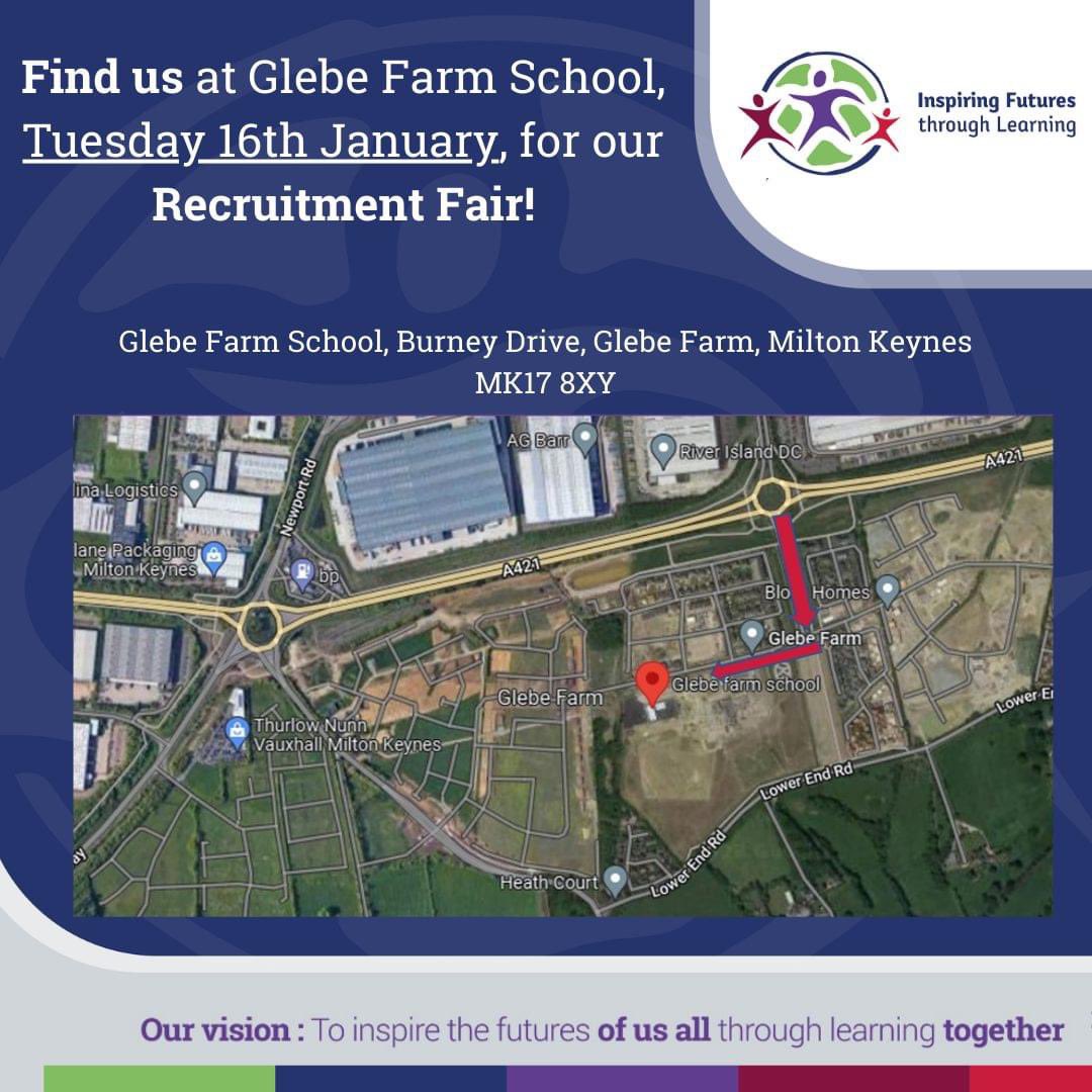 Here is where to find us. It's not too late to register on the link below: 
eventbrite.co.uk/e/inspiring-fu…
See you there! 
#IFtLrecruitment #MiltonKeynesRecruitment #JobsMiltonKeynes #Jobsearch #IFtLFamily #WelcometoIftL #BelongingInIFtL #workwithus #RecruitmentFair #Recruitment #Jobs