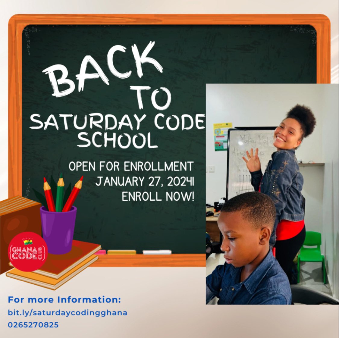 Saturdays are for extra curricular activities. Unlock the world of digital skills, coding and innovation every Saturday with the Ghana Code Club starting November 27th, 2024! 🚀 Elevate your children skills, fuel their creativity and watch them glow with the joy of coding. #Ghana