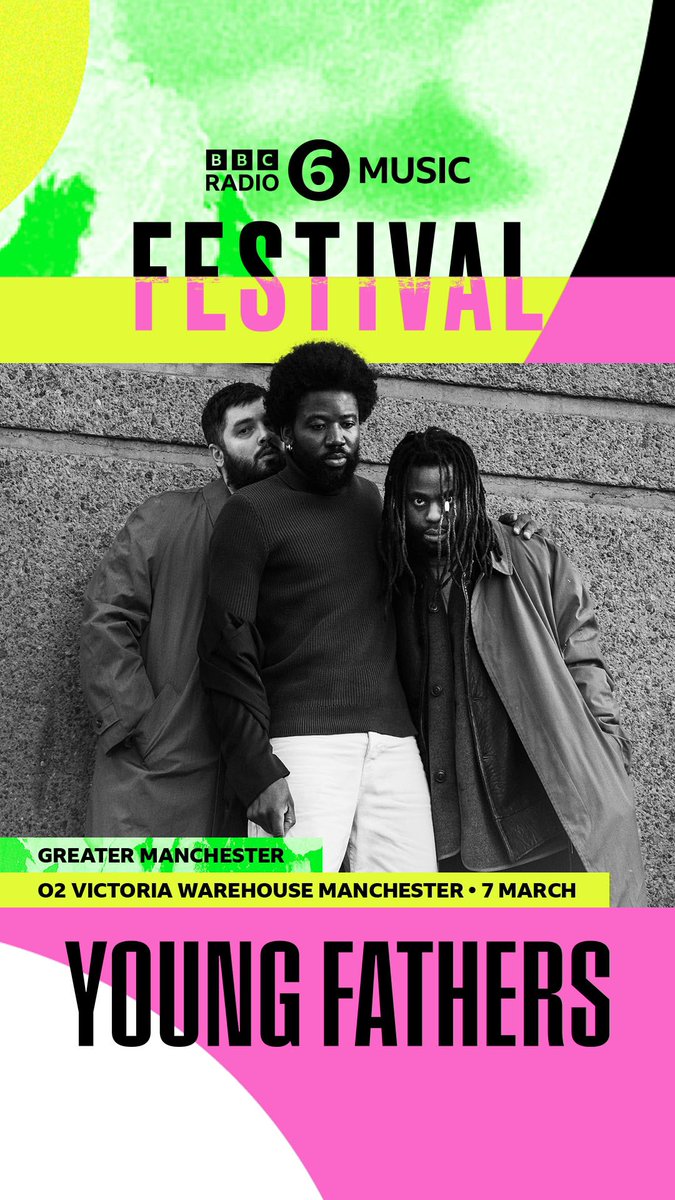 Young Fathers (@youngfathers) on Twitter photo A <a href="/bbc6music/">BBC Radio 6 Music</a> stage has been given to us and the door of endless possibilities has been opened. Come join us in Manchester on the 7th March at the the Victoria Warehouse. Tickets go on sale at 10am this coming Thursday. A <a href="/bbc6music/">BBC Radio 6 Music</a> stage has been given to us and the door of endless possibilities has been opened. Come join us in Manchester on the 7th March at the the Victoria Warehouse. Tickets go on sale at 10am this coming Thursday.
