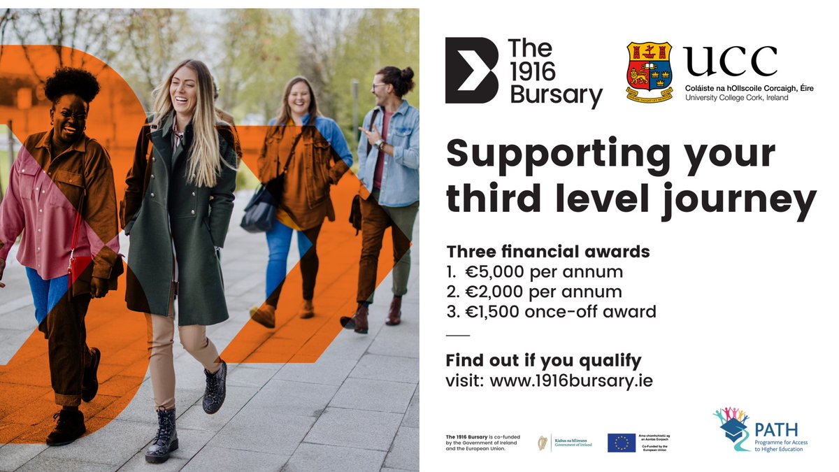 Join Access UCC this Thurs 18th Jan from 4pm-5pm for an online information session on the #1916Bursary.  Registration is available at the following link: bit.ly/47AbdgE.  
Please note applications for this years 1916 Bursary will close on the 25th of January 2024 at 5pm.