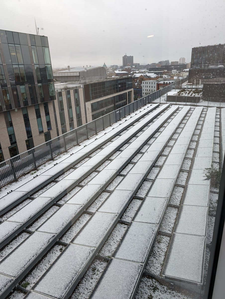Solar panels taking a #snowday at @UlsterUni ❄️