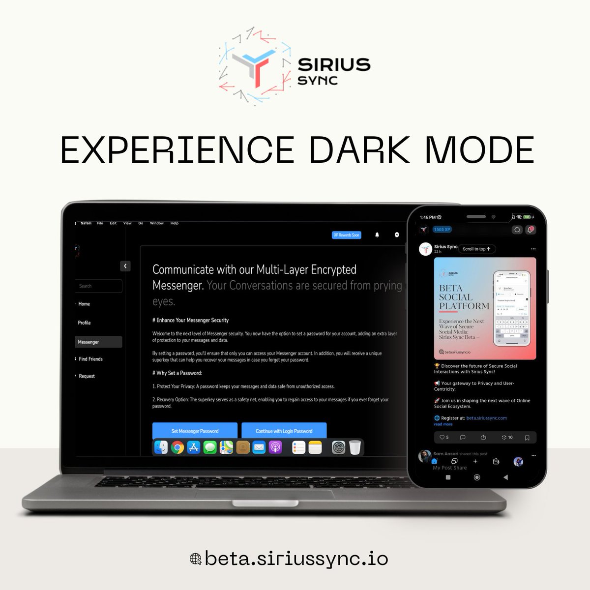 siriussyncrealm's tweet photo. ✨ Experience the elegance of Dark Mode, adding a touch of
sophistication to your social interactions.

🌙 Dive into the night with Sirius Sync Beta!

🚀 Embrace the future in style. 🌐 https://t.co/6JS0wYCUPV

#SiriusSync #BlockchainTechnology  #Binance  #Web3 https://t.co/ulmUzsxDr5