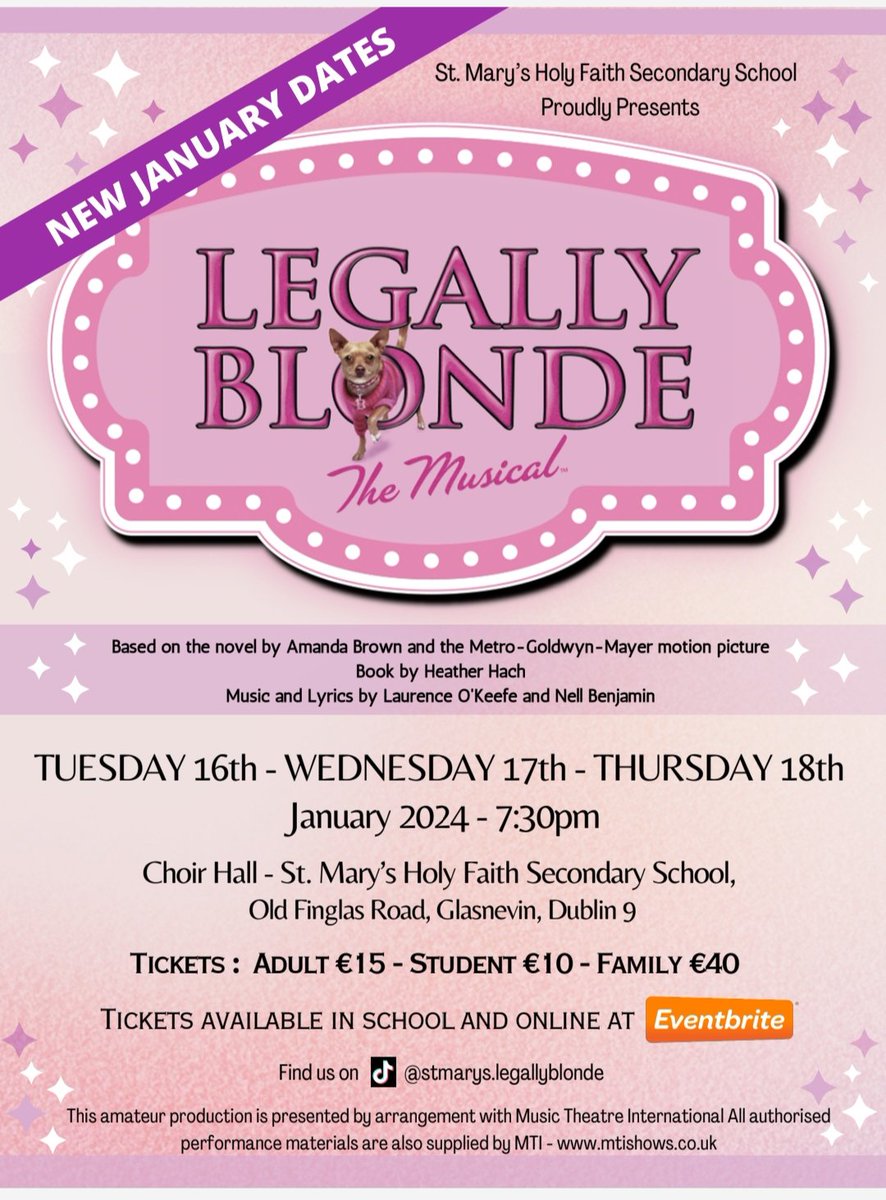 Its Showtime!!  Get the last remaining tickets for 'Legally Blonde the Musical' Limited number of tickets available for Wednesday 17th & Thursday 18th