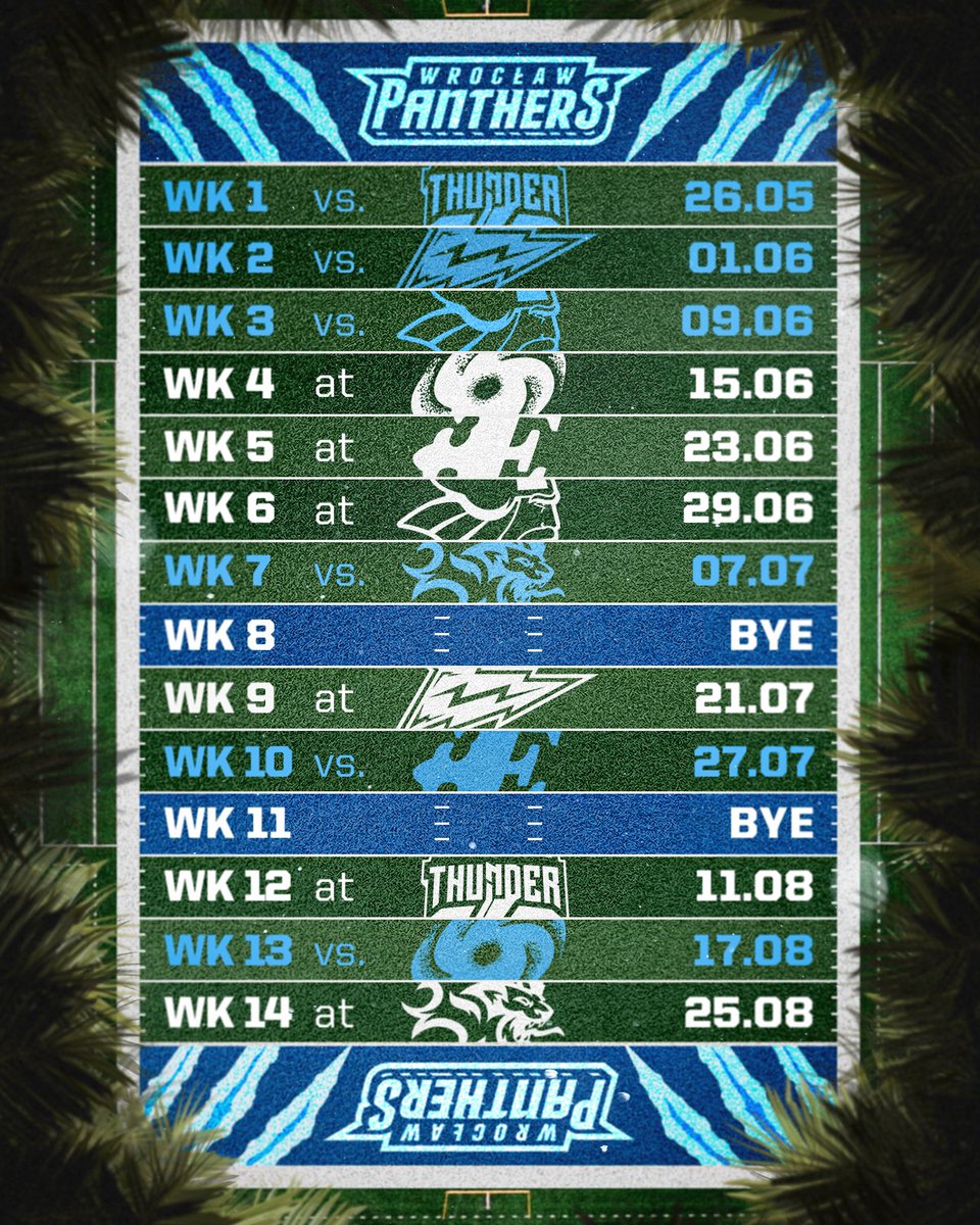 pantherswroclaw's tweet photo. SAVE THE DATES! 🗓️ Here's our schedule for the 2024 season! 🐾🔥 Tickets will be available soon. https://t.co/5yZJv8m6kK