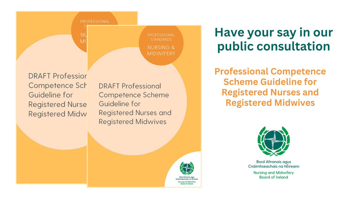 📢We are inviting nurses and midwives and members of the public to participate in a consultation on our Professional Competence Scheme Guideline for Registered #Nurses and Registered #Midwives. For more info and to have your say...👇 nmbi.ie/What-We-Do/Con…