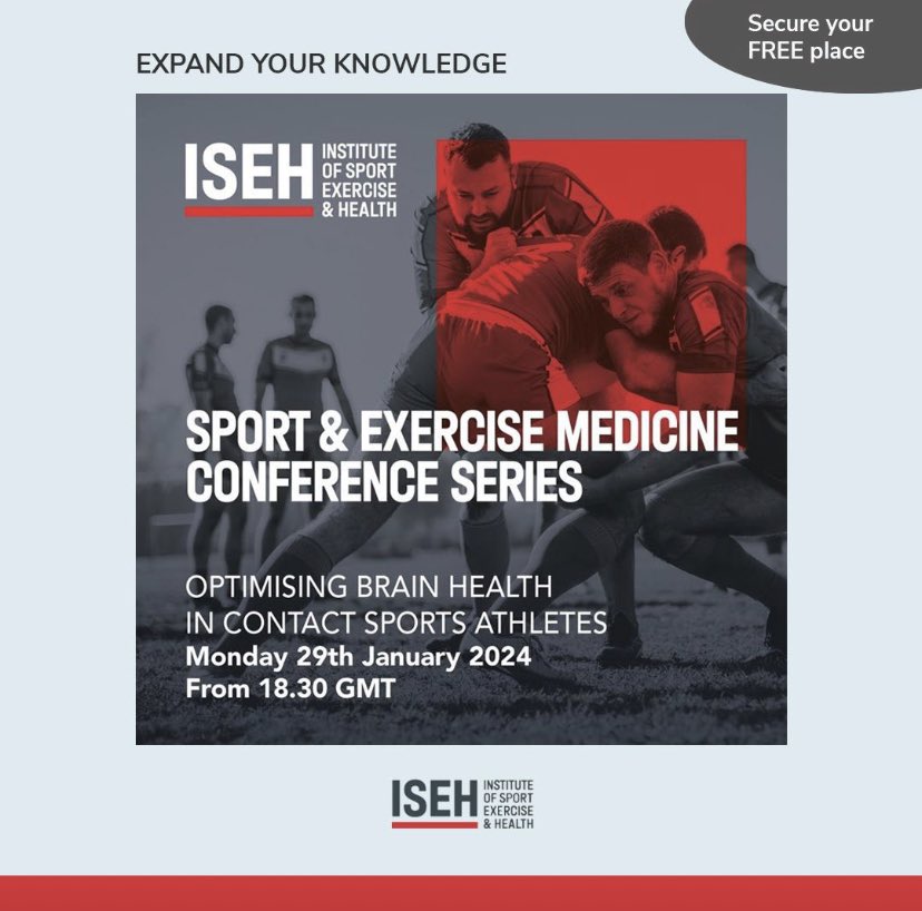 TheISEH's tweet image. Join us for our FREE two-day ISEH SEM Annual Virtual Conference series, taking place soon on Monday 29 &amp;amp; Tuesday 30 Jan from 6:30pm-8:30pm👇(swipe)

🧠Optimising Brain Health in Contact Sports Athletes

🏃Hip and groin pain in the athletic population

👉🎟️tinyurl.com/3zjh6u55